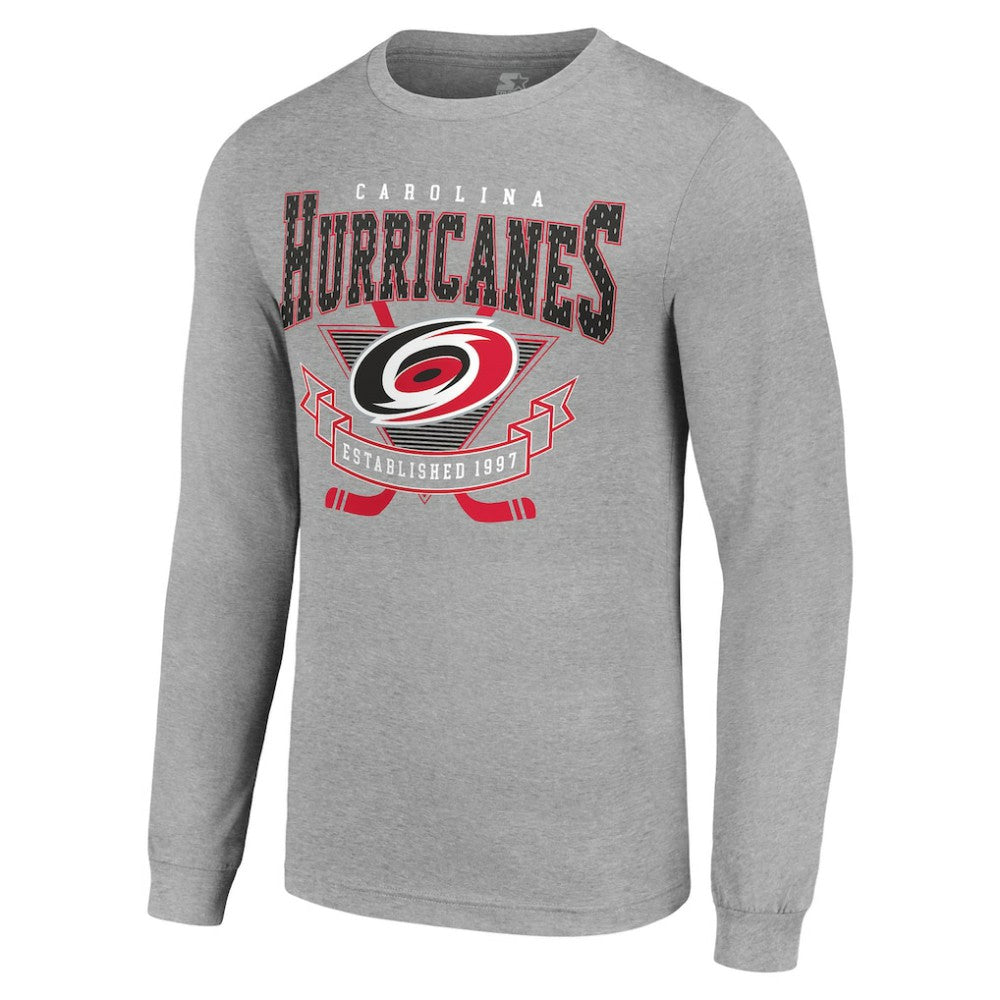 NHL Heather Gray Carolina Hurricanes Starter '80s Inspired Team Logo Long Sleeve T-Shirt