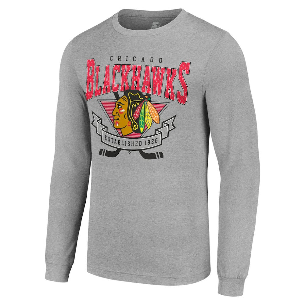 NHL Heather Gray Chicago Blackhawks Starter '80s Inspired Team Logo Long Sleeve T-Shirt