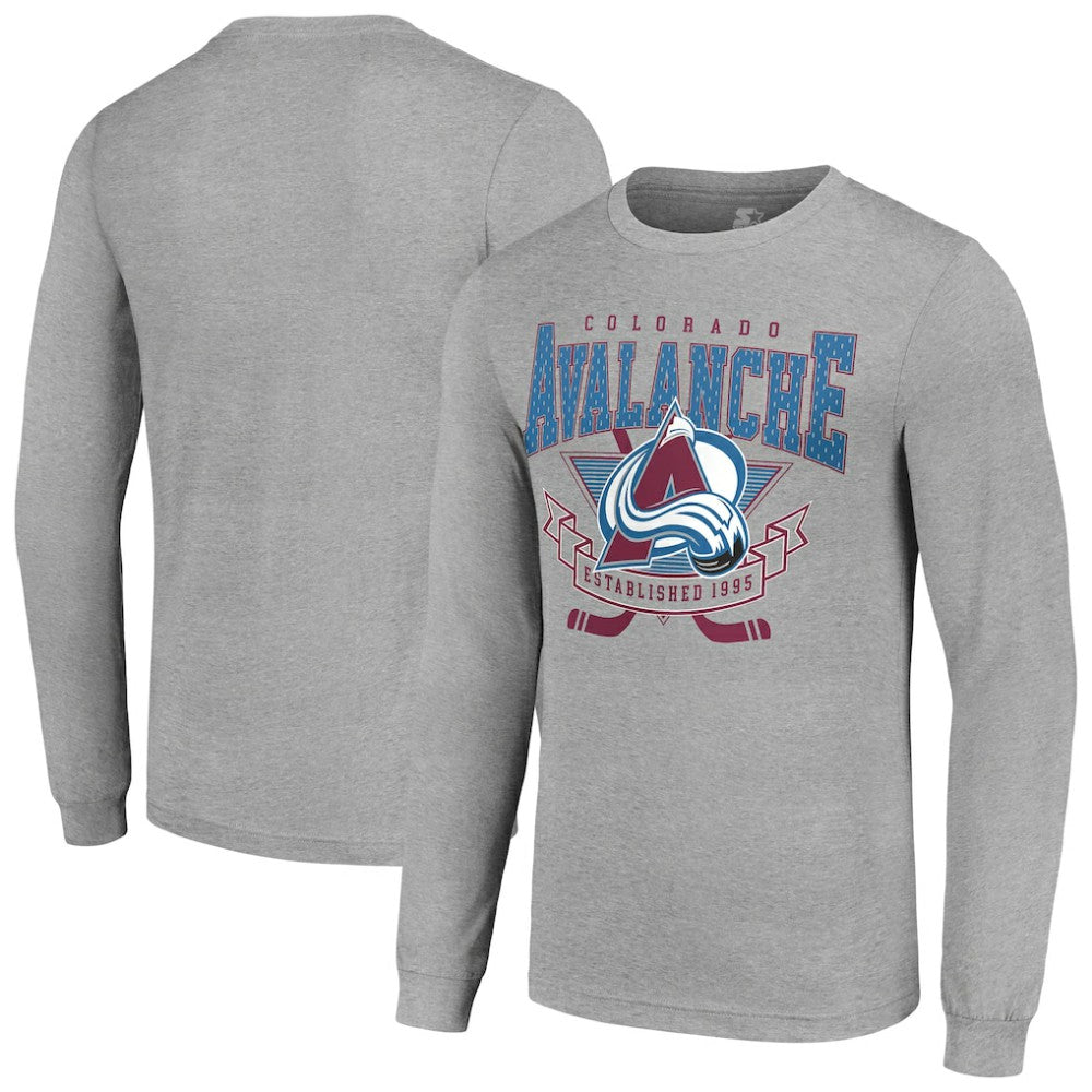 NHL Heather Gray Colorado Avalanche Starter '80s Inspired Team Logo Long Sleeve T-Shirt
