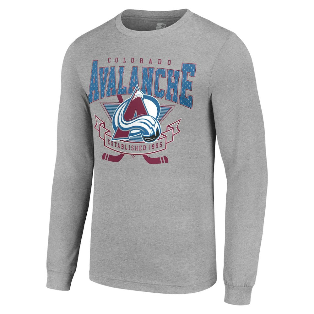 NHL Heather Gray Colorado Avalanche Starter '80s Inspired Team Logo Long Sleeve T-Shirt