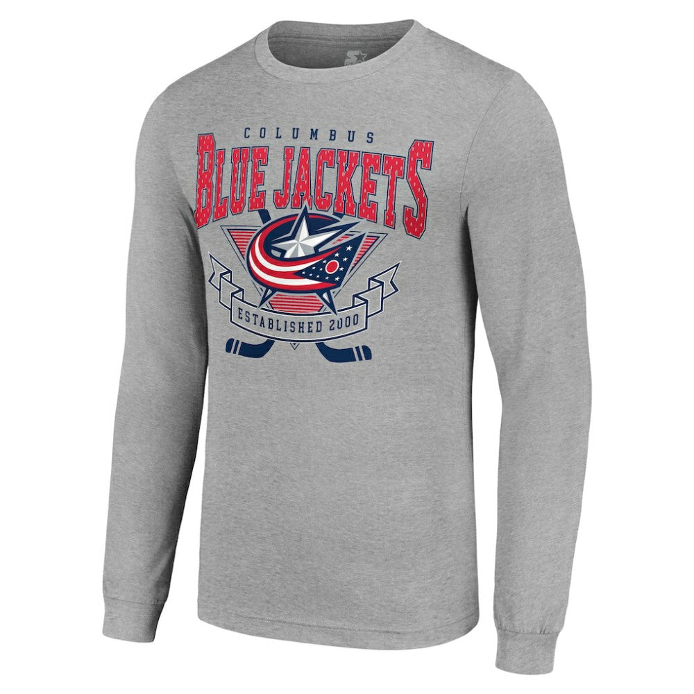 NHL Heather Gray Columbus Blue Jackets Starter '80s Inspired Team Logo Long Sleeve T-Shirt