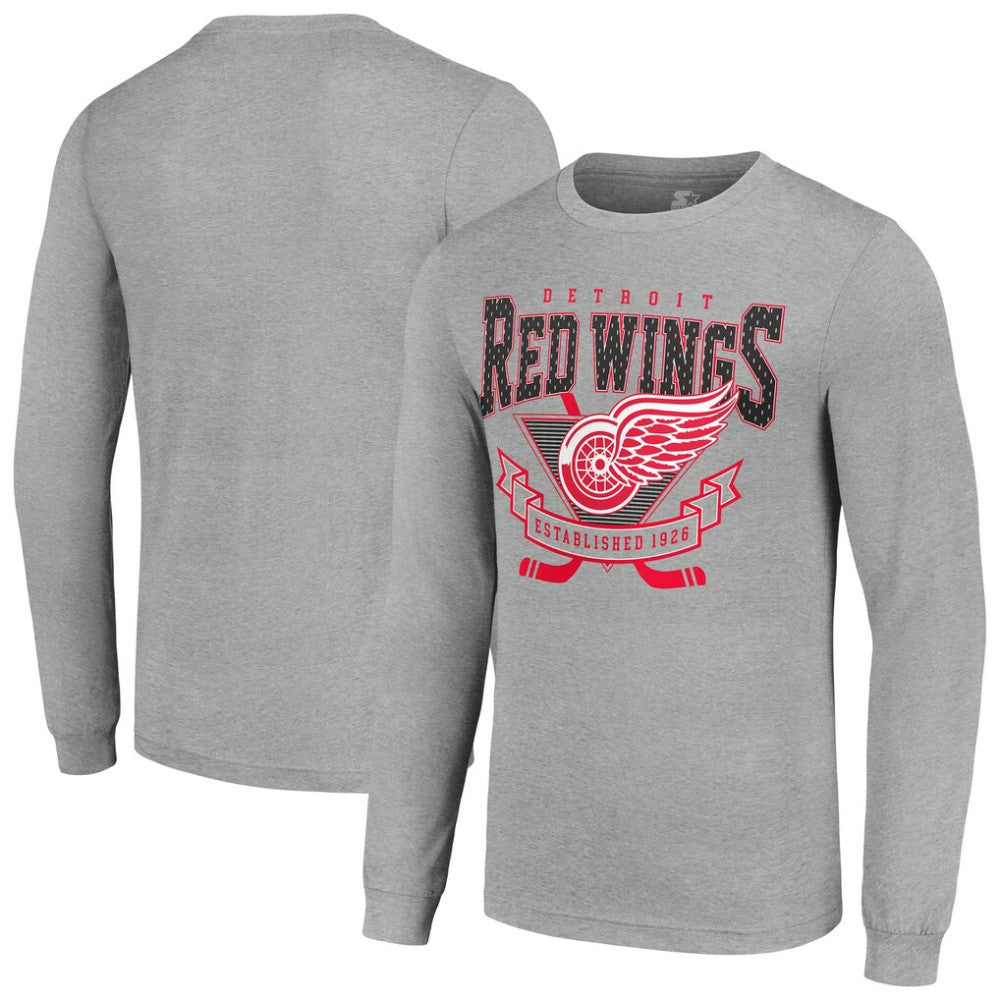 NHL Heather Gray Detroit Red Wings Starter '80s Inspired Team Logo Long Sleeve T-Shirt