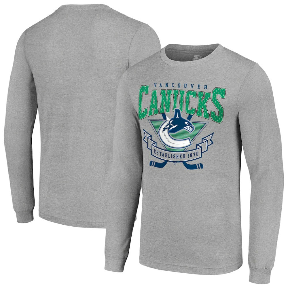 NHL Heather Gray Vancouver Canucks Starter '80s Inspired Team Logo Long Sleeve T-Shirt