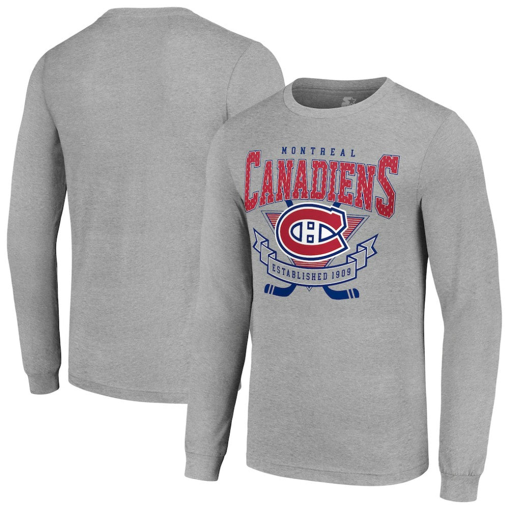 NHL Heather Gray Montreal Canadiens Starter '80s Inspired Team Logo Long Sleeve T-Shirt