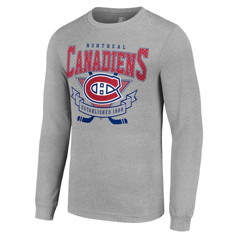NHL Heather Gray Montreal Canadiens Starter '80s Inspired Team Logo Long Sleeve T-Shirt