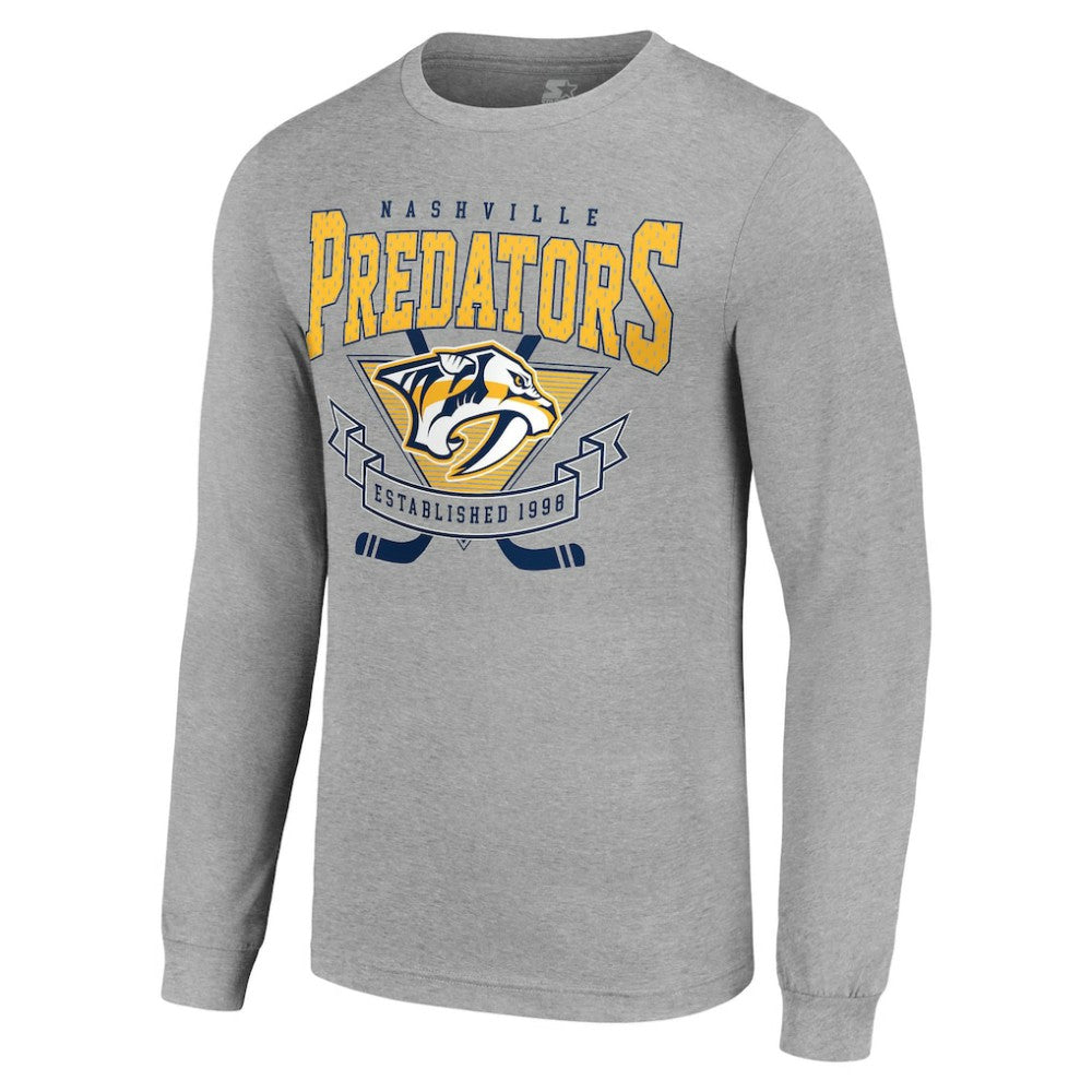 NHL Heather Gray Nashville Predators Starter '80s Inspired Team Logo Long Sleeve T-Shirt