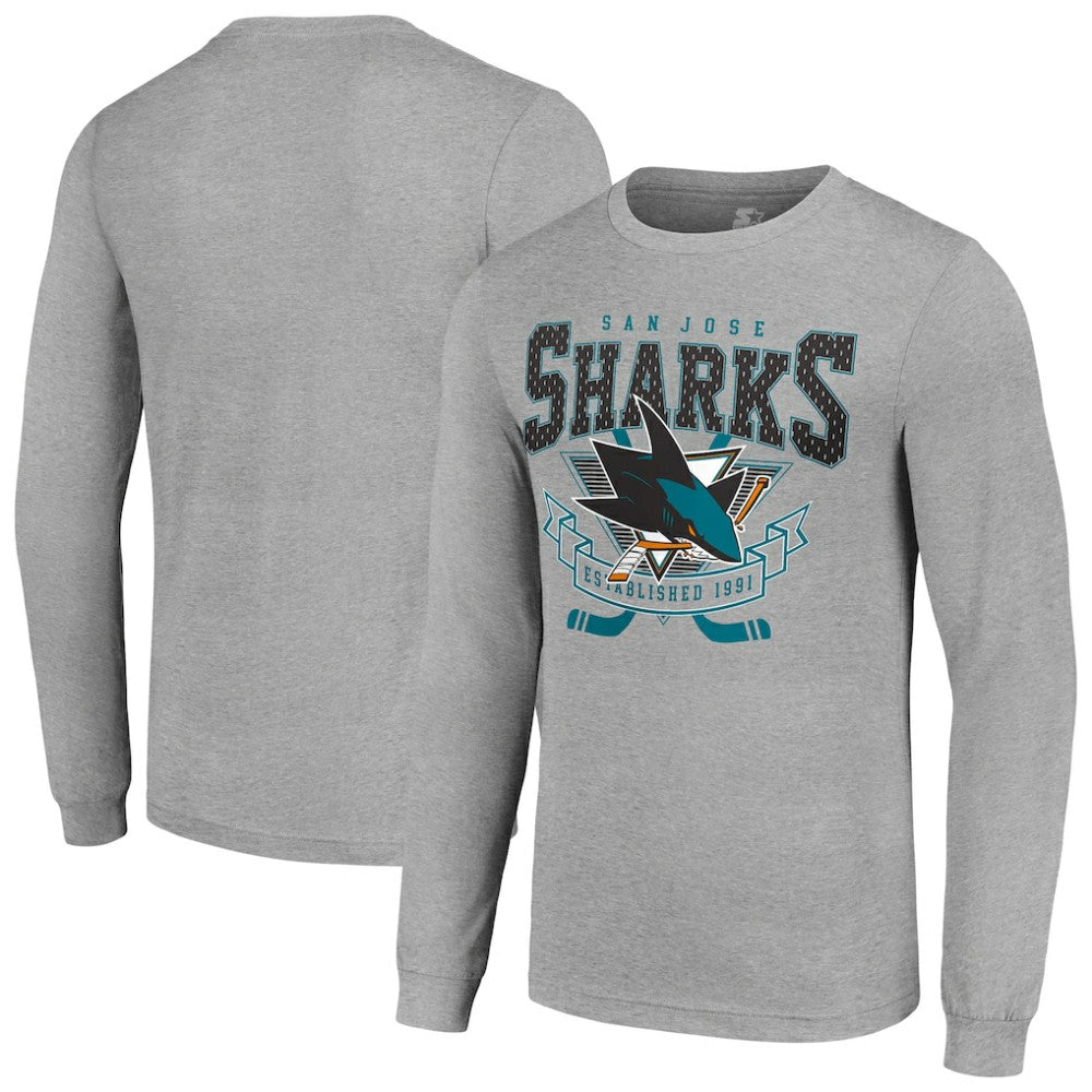 NHL Heather Gray San Jose Sharks Starter '80s Inspired Team Logo Long Sleeve T-Shirt