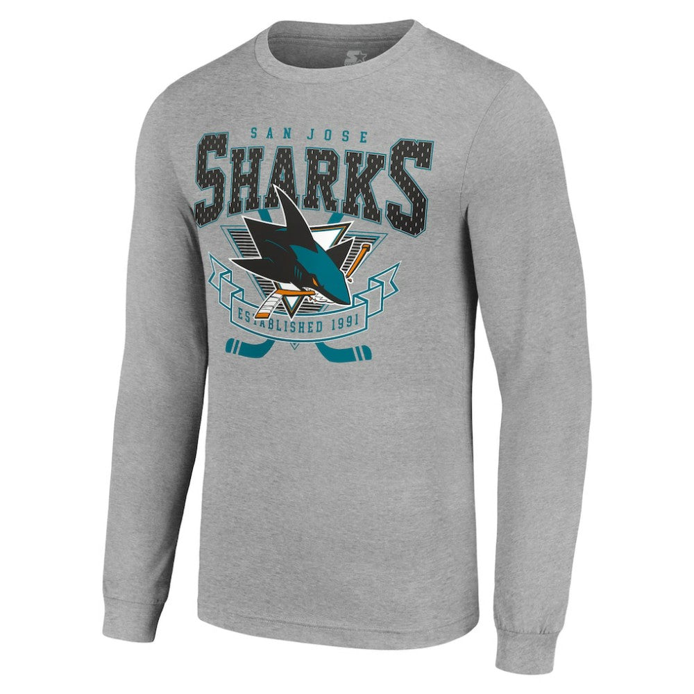 NHL Heather Gray San Jose Sharks Starter '80s Inspired Team Logo Long Sleeve T-Shirt