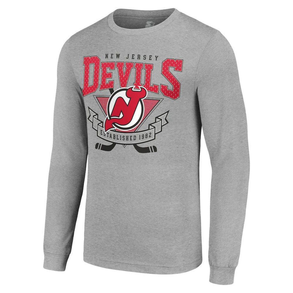 NHL Heather Gray New Jersey Devils Starter '80s Inspired Team Logo Long Sleeve T-Shirt
