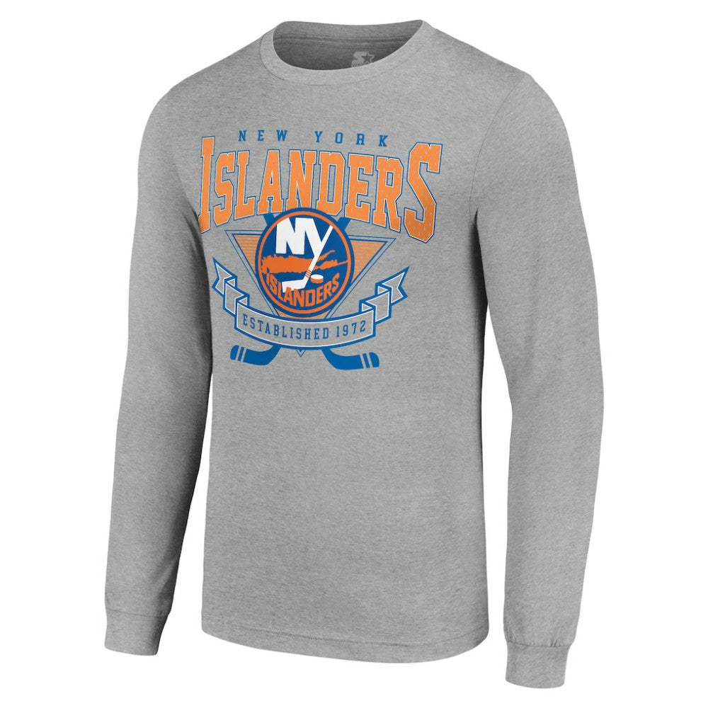 NHL Heather Gray New York Islanders Starter '80s Inspired Team Logo Long Sleeve T-Shirt