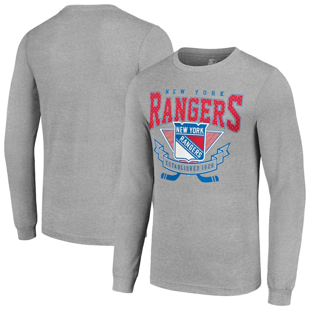 NHL Heather Gray New York Rangers Starter '80s Inspired Team Logo Long Sleeve T-Shirt