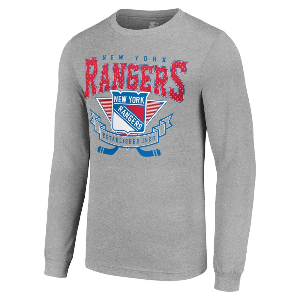 NHL Heather Gray New York Rangers Starter '80s Inspired Team Logo Long Sleeve T-Shirt