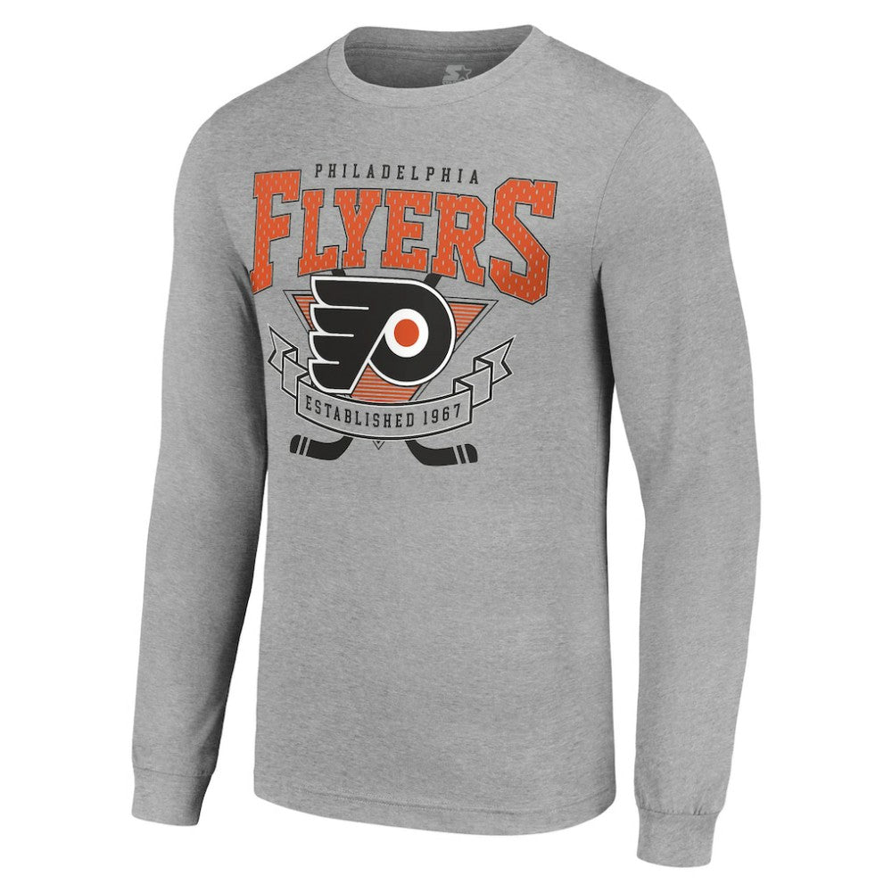 NHL Heather Gray Philadelphia Flyers Starter '80s Inspired Team Logo Long Sleeve T-Shirt