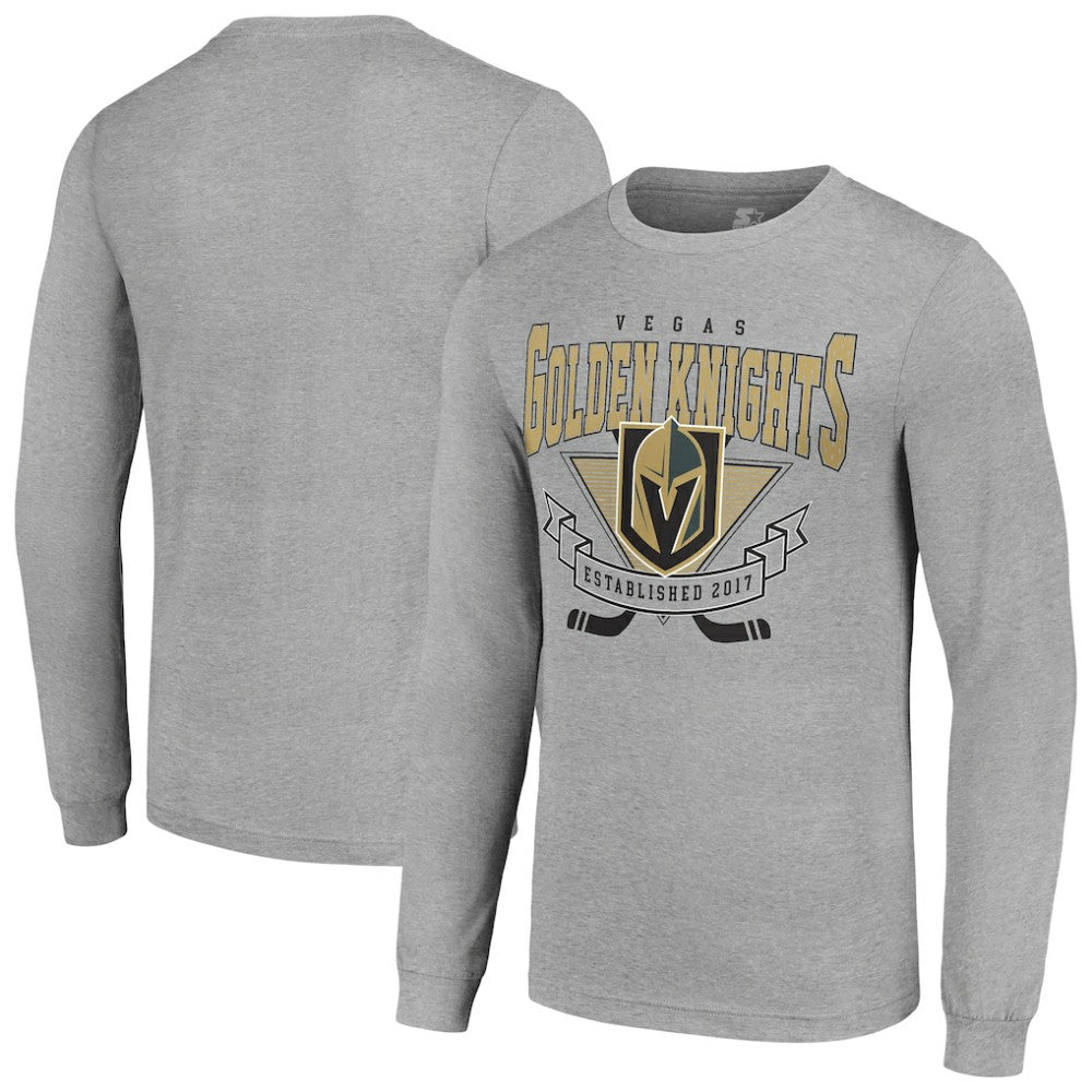 NHL Heather Gray Vegas Golden Knights Starter '80s Inspired Team Logo Long Sleeve T-Shirt