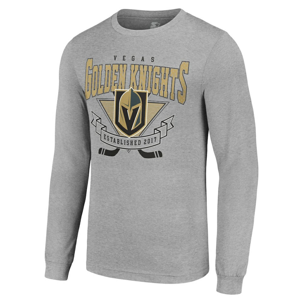 NHL Heather Gray Vegas Golden Knights Starter '80s Inspired Team Logo Long Sleeve T-Shirt