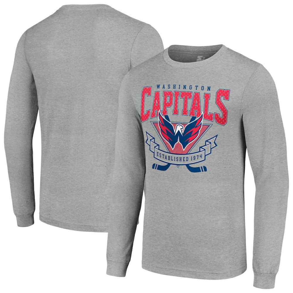 NHL Heather Gray Washington Capitals Starter '80s Inspired Team Logo Long Sleeve T-Shirt