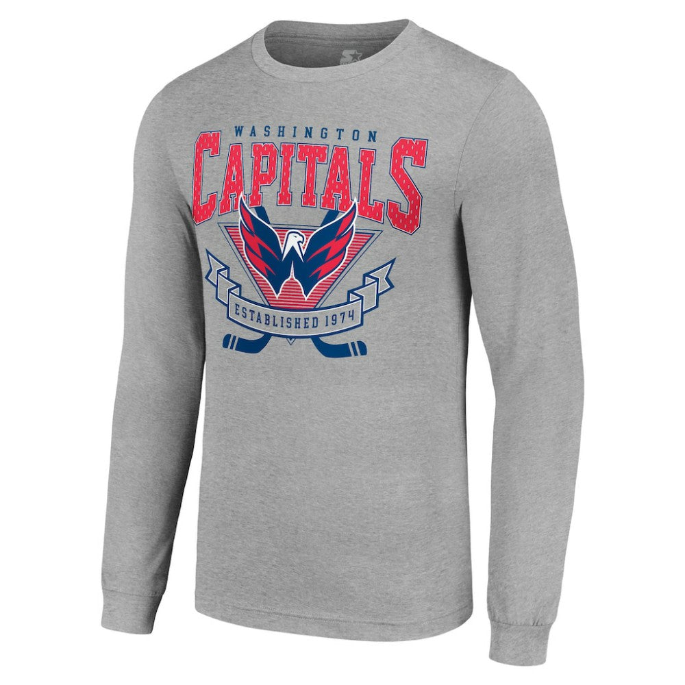 NHL Heather Gray Washington Capitals Starter '80s Inspired Team Logo Long Sleeve T-Shirt