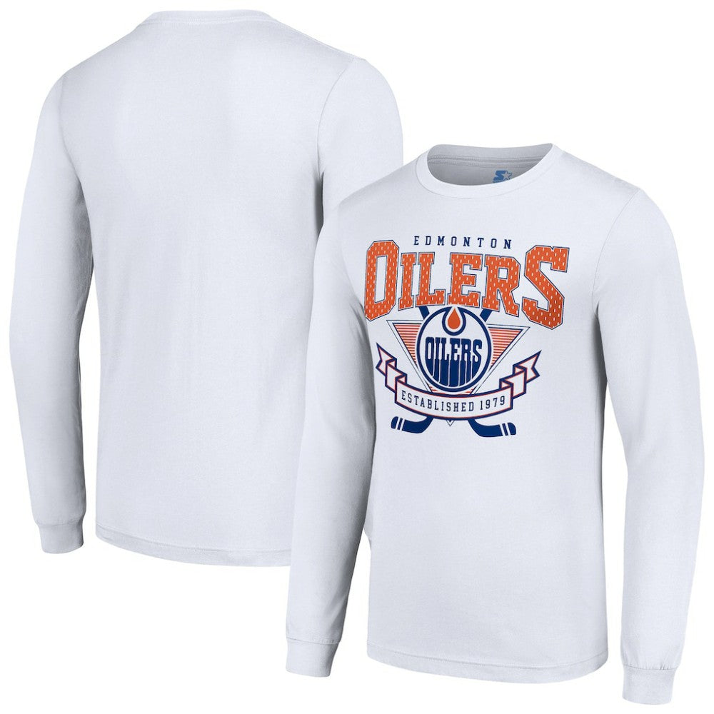 NHL White Edmonton Oilers Starter Team Logo Graphic Long Sleeve T-Shirt