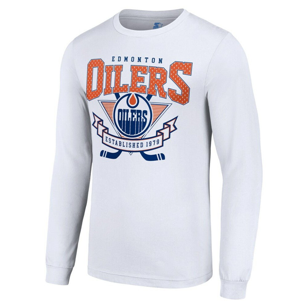 NHL White Edmonton Oilers Starter Team Logo Graphic Long Sleeve T-Shirt