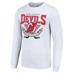 NHL White New Jersey Devils Starter Team Logo Graphic Long Sleeve T-Shirt