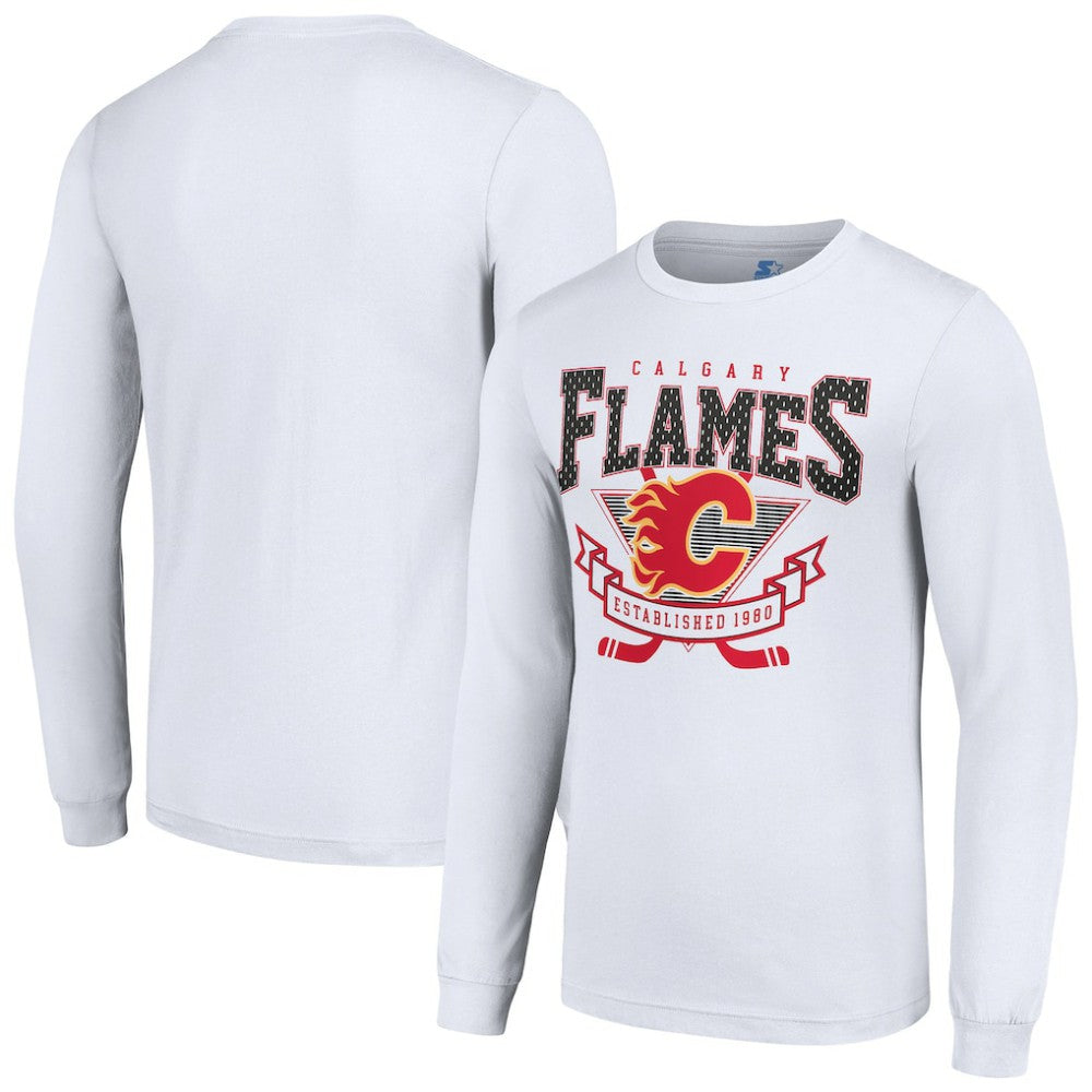 NHL White Calgary Flames Starter Team Logo Graphic Long Sleeve T-Shirt