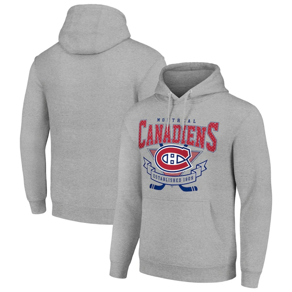 NHL Heather Gray Montreal Canadiens Starter Team Logo Graphic Fleece Tri-Blend Pullover Hoodie