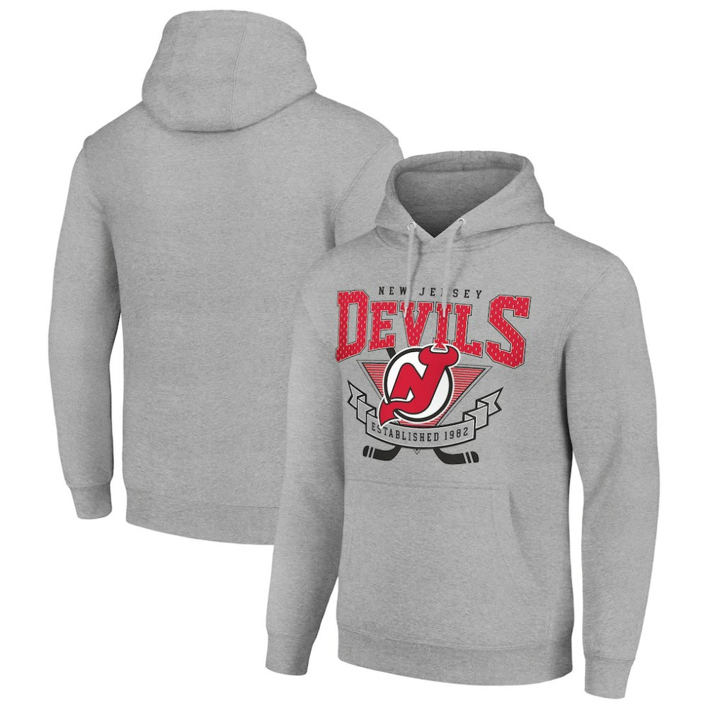 NHL Heather Gray New Jersey Devils Starter Team Logo Graphic Fleece Tri-Blend Pullover Hoodie