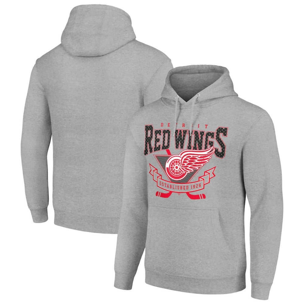 NHL Heather Gray Detroit Red Wings Starter Team Logo Graphic Fleece Tri-Blend Pullover Hoodie