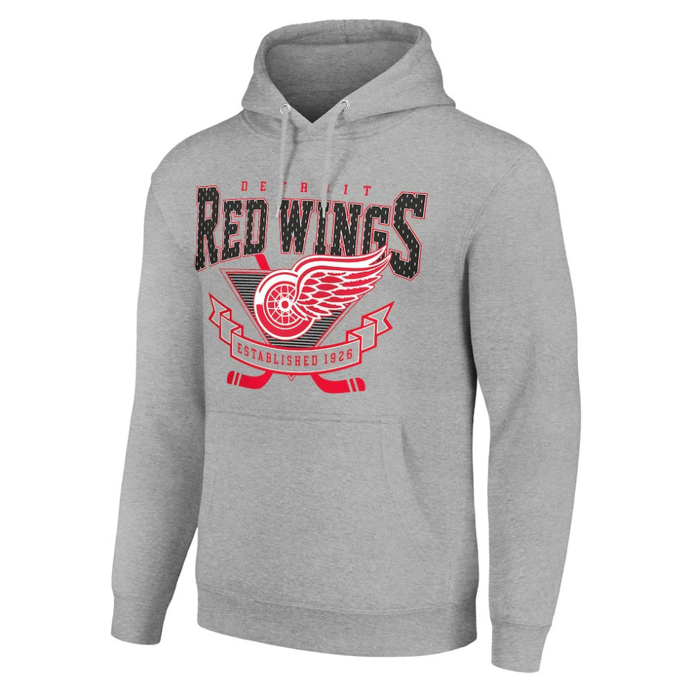 NHL Heather Gray Detroit Red Wings Starter Team Logo Graphic Fleece Tri-Blend Pullover Hoodie