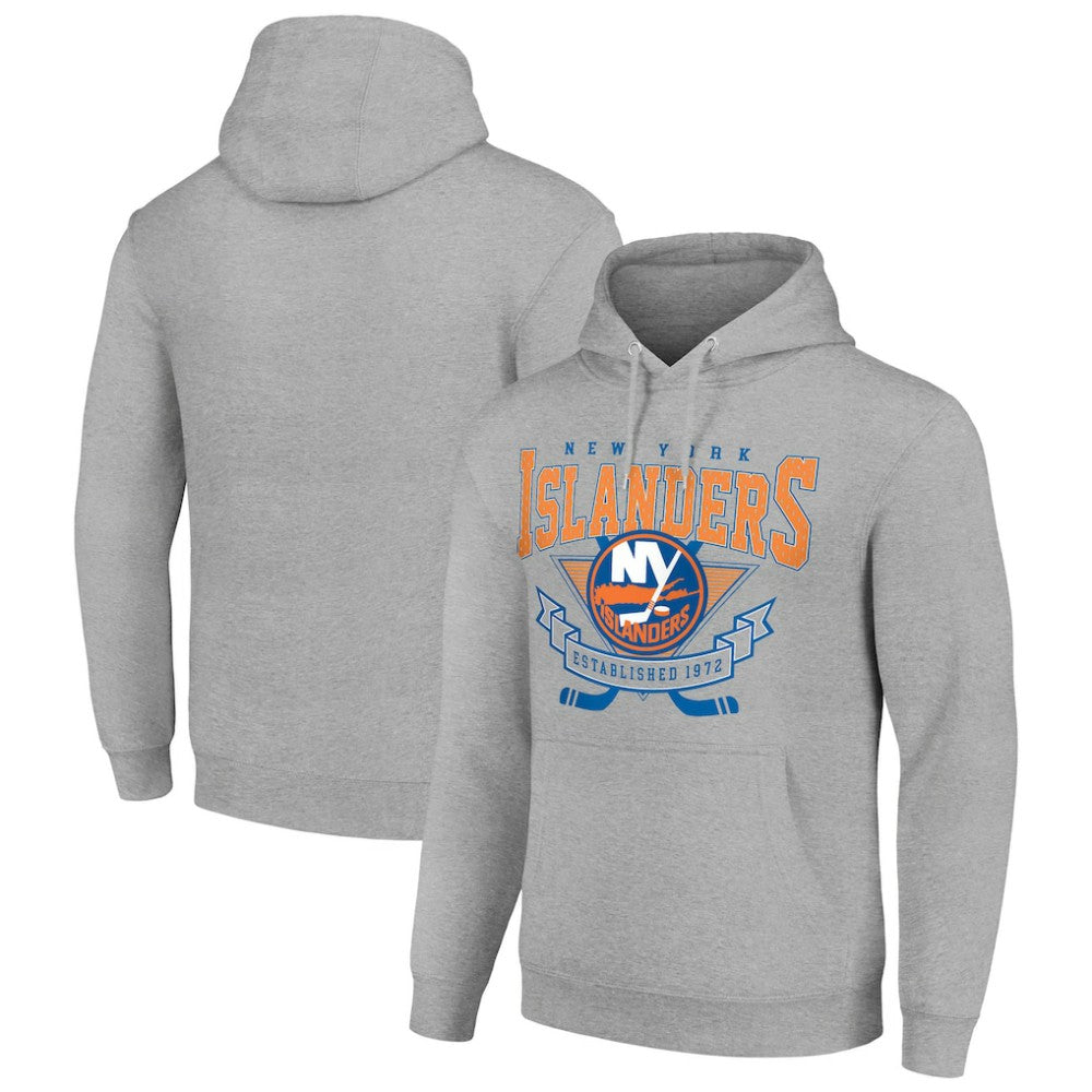 NHL Heather Gray New York Islanders Starter Team Logo Graphic Fleece Tri-Blend Pullover Hoodie