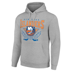 NHL Heather Gray New York Islanders Starter Team Logo Graphic Fleece Tri-Blend Pullover Hoodie