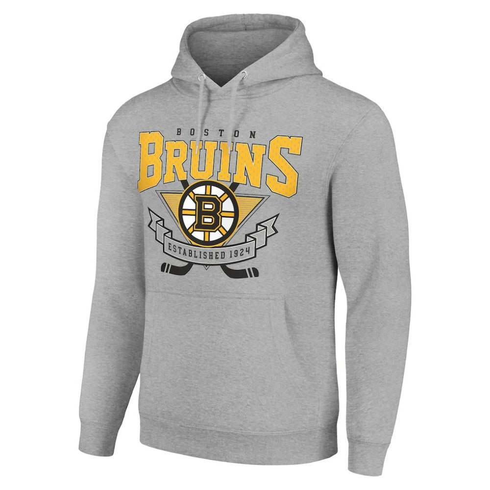 NHL Heather Gray Boston Bruins Starter Team Logo Graphic Fleece Tri-Blend Pullover Hoodie