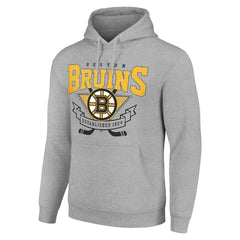 NHL Heather Gray Boston Bruins Starter Team Logo Graphic Fleece Tri-Blend Pullover Hoodie