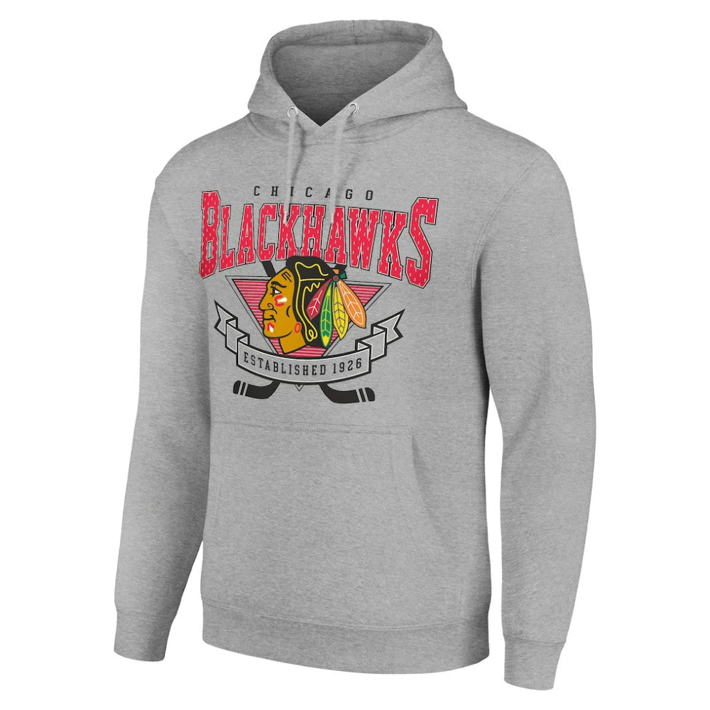 NHL Heather Gray Chicago Blackhawks Starter Team Logo Graphic Fleece Tri-Blend Pullover Hoodie