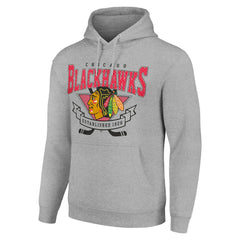 NHL Heather Gray Chicago Blackhawks Starter Team Logo Graphic Fleece Tri-Blend Pullover Hoodie