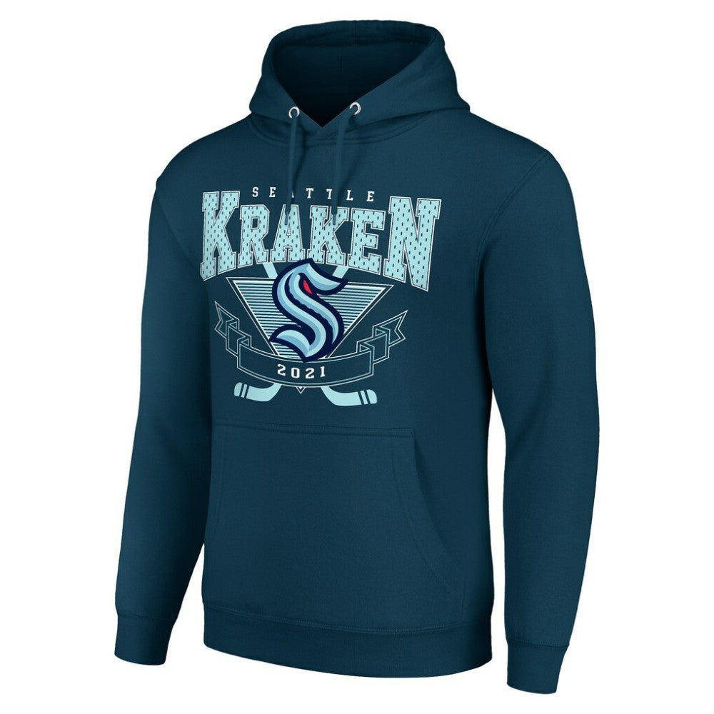 NHL Deep Sea Blue Seattle Kraken Starter Team Logo Graphic Fleece Tri-Blend Pullover Hoodie
