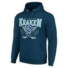 NHL Deep Sea Blue Seattle Kraken Starter Team Logo Graphic Fleece Tri-Blend Pullover Hoodie