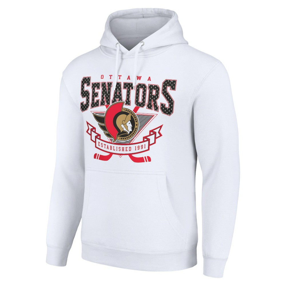 NHL White Ottawa Senators Starter Team Logo Graphic Fleece Tri-Blend Pullover Hoodie