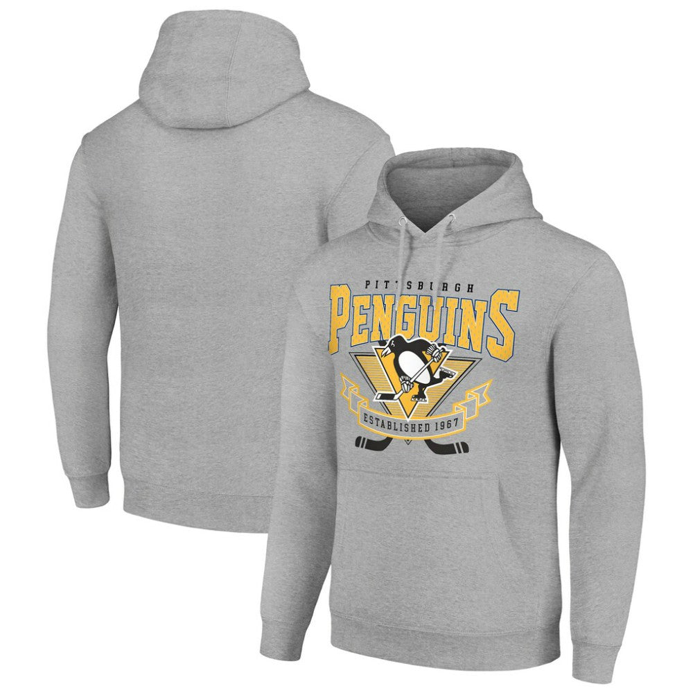 NHL Heather Gray Pittsburgh Penguins Starter Team Logo Graphic Fleece Tri-Blend Pullover Hoodie