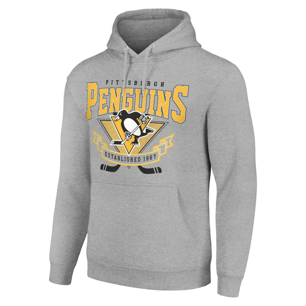 NHL Heather Gray Pittsburgh Penguins Starter Team Logo Graphic Fleece Tri-Blend Pullover Hoodie