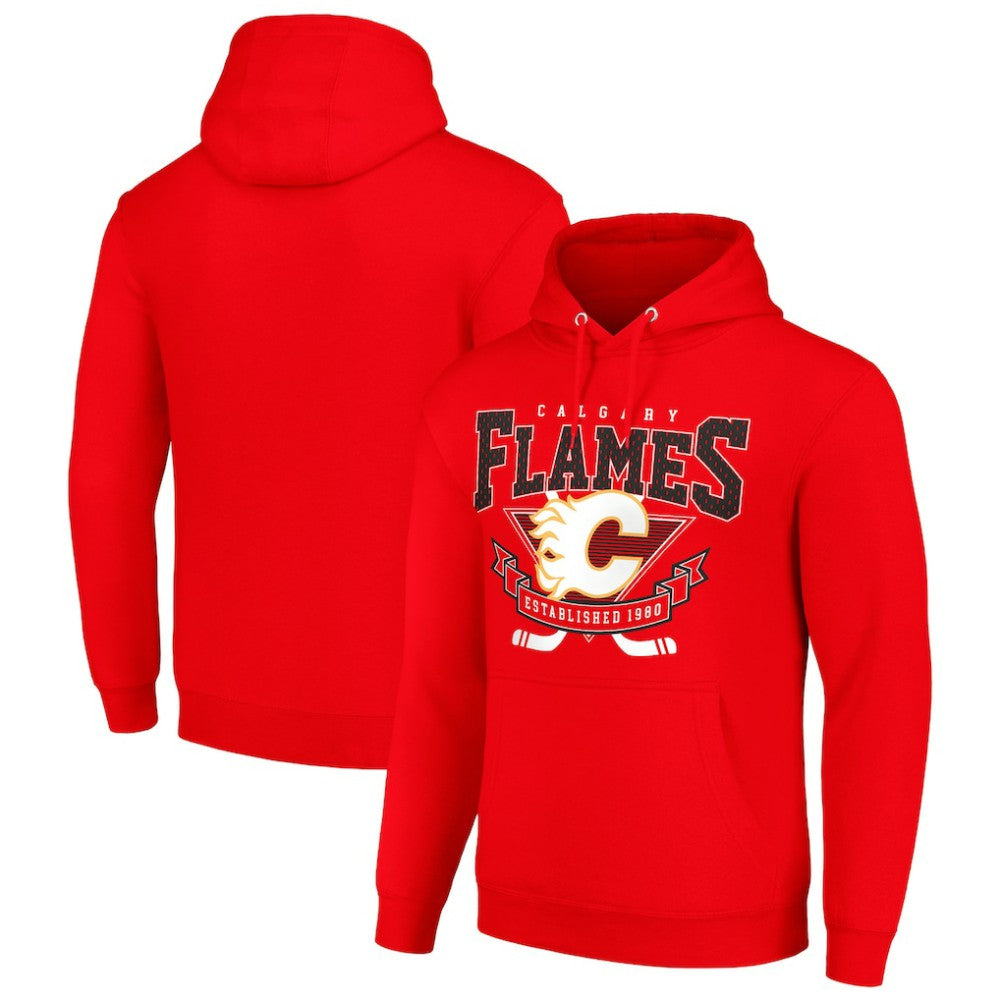 NHL Red Calgary Flames Starter Team Logo Graphic Fleece Tri-Blend Pullover Hoodie