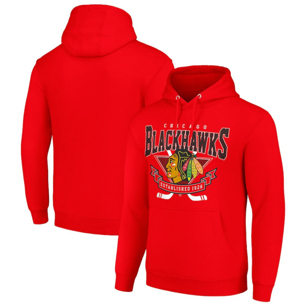 NHL Red Chicago Blackhawks Starter Team Logo Graphic Fleece Tri-Blend Pullover Hoodie
