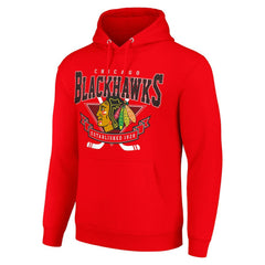 NHL Red Chicago Blackhawks Starter Team Logo Graphic Fleece Tri-Blend Pullover Hoodie