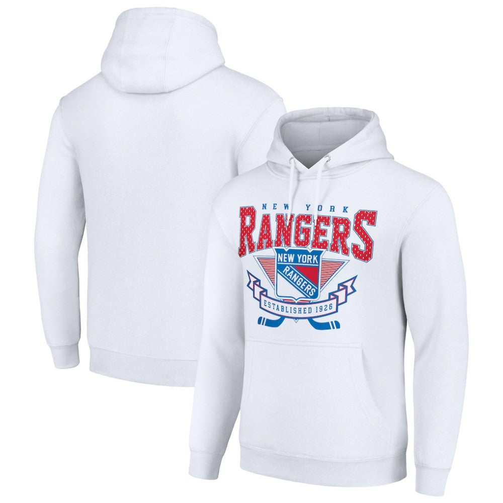 NHL White New York Rangers Starter Team Logo Graphic Fleece Tri-Blend Pullover Hoodie