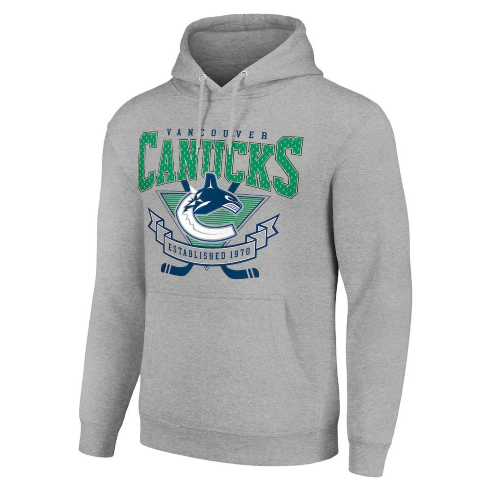NHL Heather Gray Vancouver Canucks Starter Team Logo Graphic Fleece Tri-Blend Pullover Hoodie