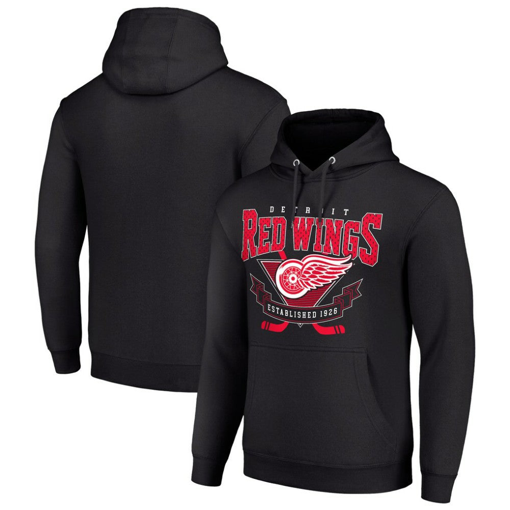 NHL Black Detroit Red Wings Starter Team Logo Graphic Fleece Tri-Blend Pullover Hoodie