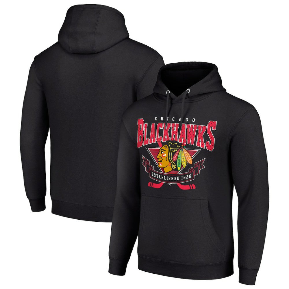 NHL Black Chicago Blackhawks Starter Team Logo Graphic Fleece Tri-Blend Pullover Hoodie