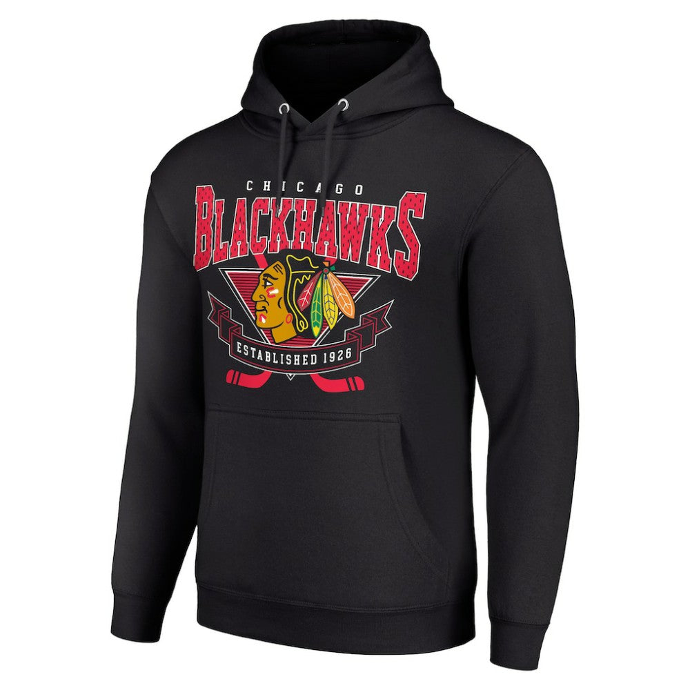 NHL Black Chicago Blackhawks Starter Team Logo Graphic Fleece Tri-Blend Pullover Hoodie