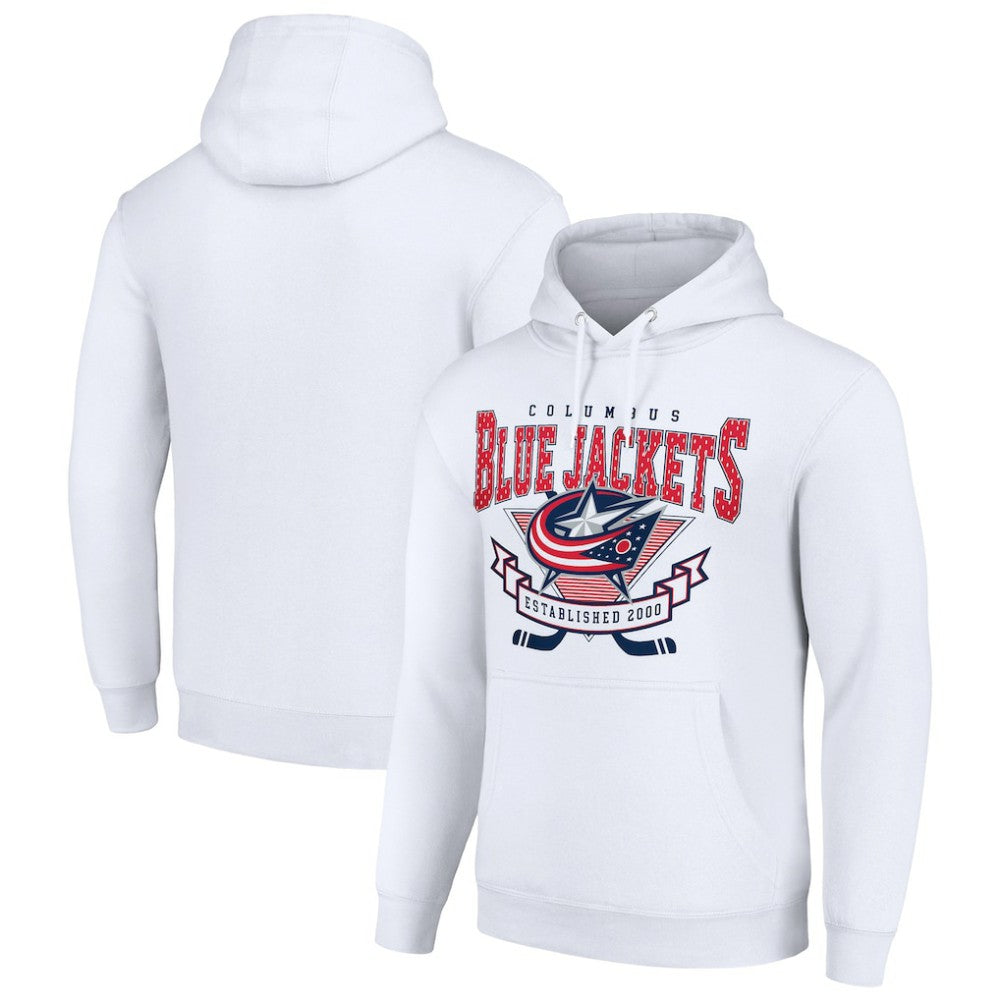 NHL White Columbus Blue Jackets Starter Team Logo Graphic Fleece Tri-Blend Pullover Hoodie