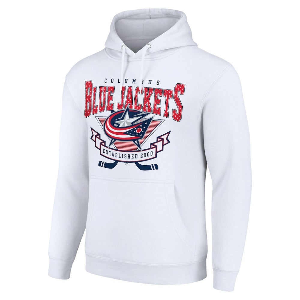 NHL White Columbus Blue Jackets Starter Team Logo Graphic Fleece Tri-Blend Pullover Hoodie